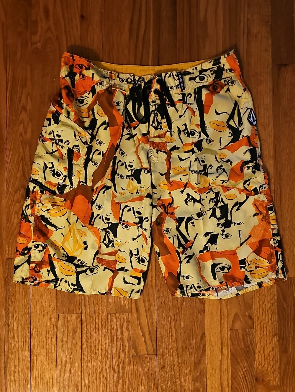 Volcom Yellow & Orange Abstract Face Board Shorts
